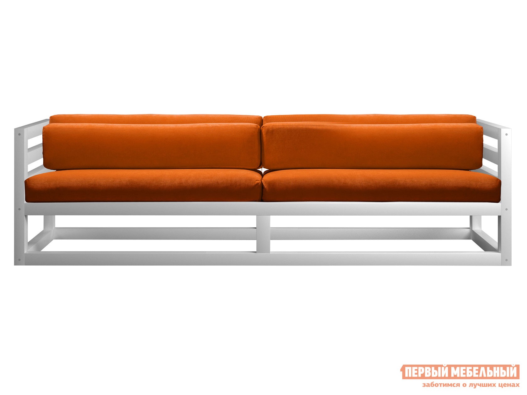 Прямой диван  Магнус Белая эмаль, Оранжевый, вельвет