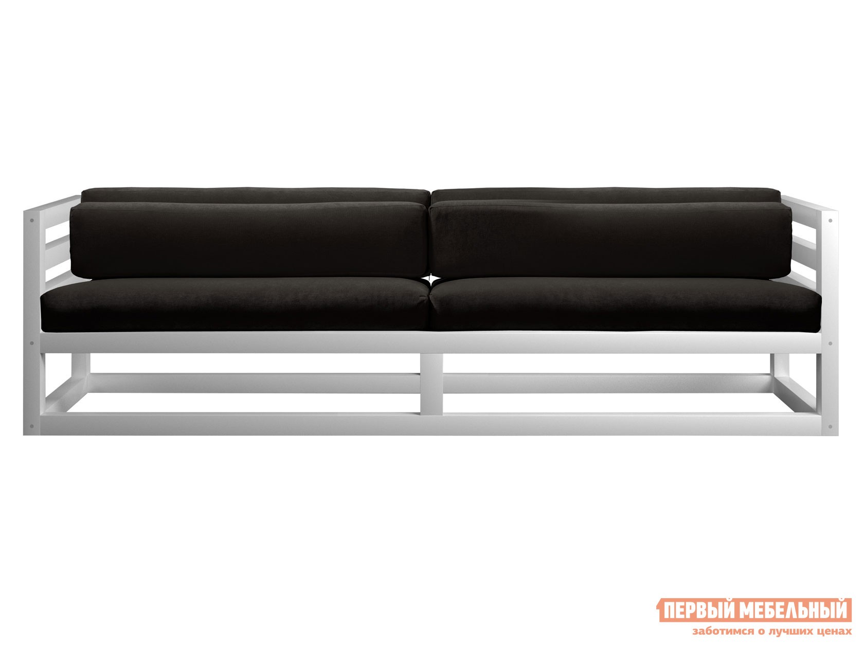 Прямой диван  Магнус Белая эмаль, Черный, вельвет
