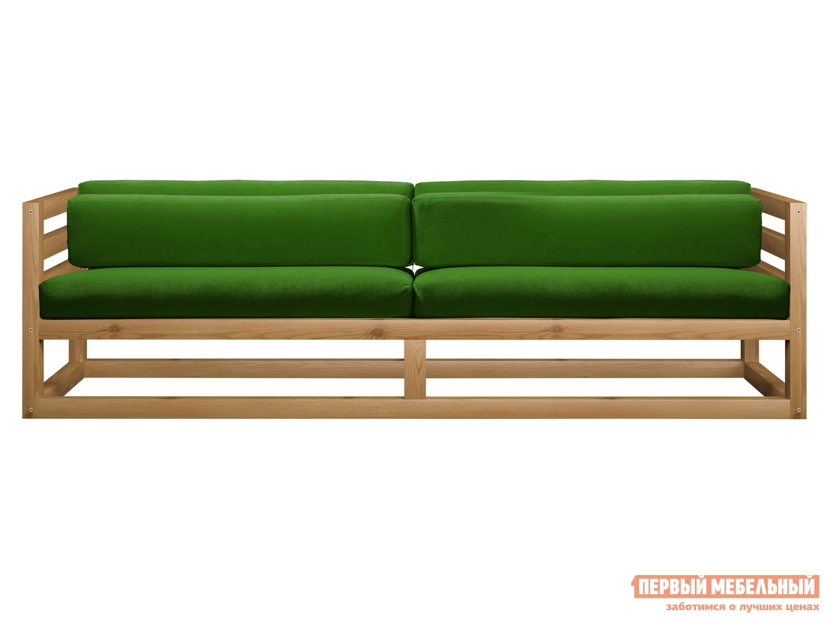 Прямой диван  Магнус Сосна натуральная, Зеленый, вельвет