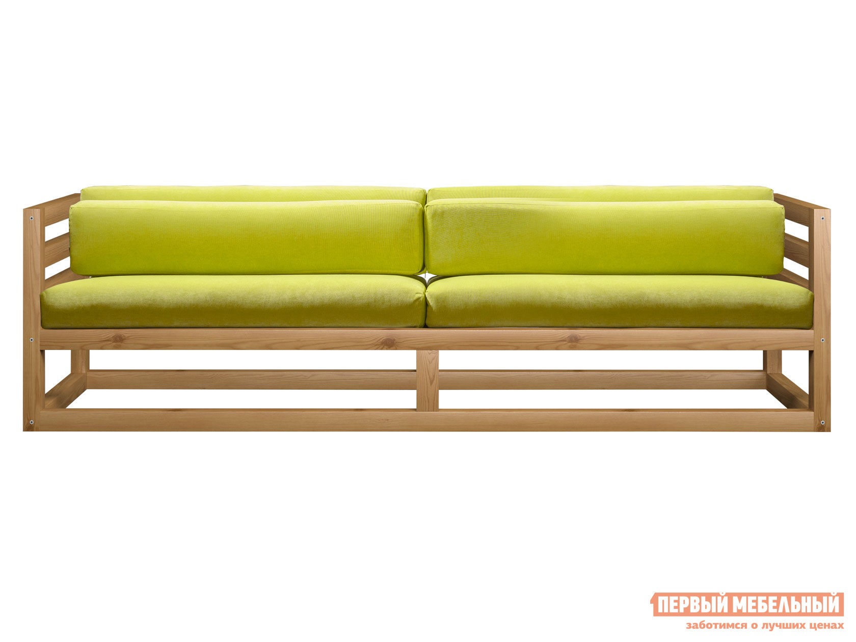 Прямой диван  Магнус Сосна натуральная, Лимонный, вельвет