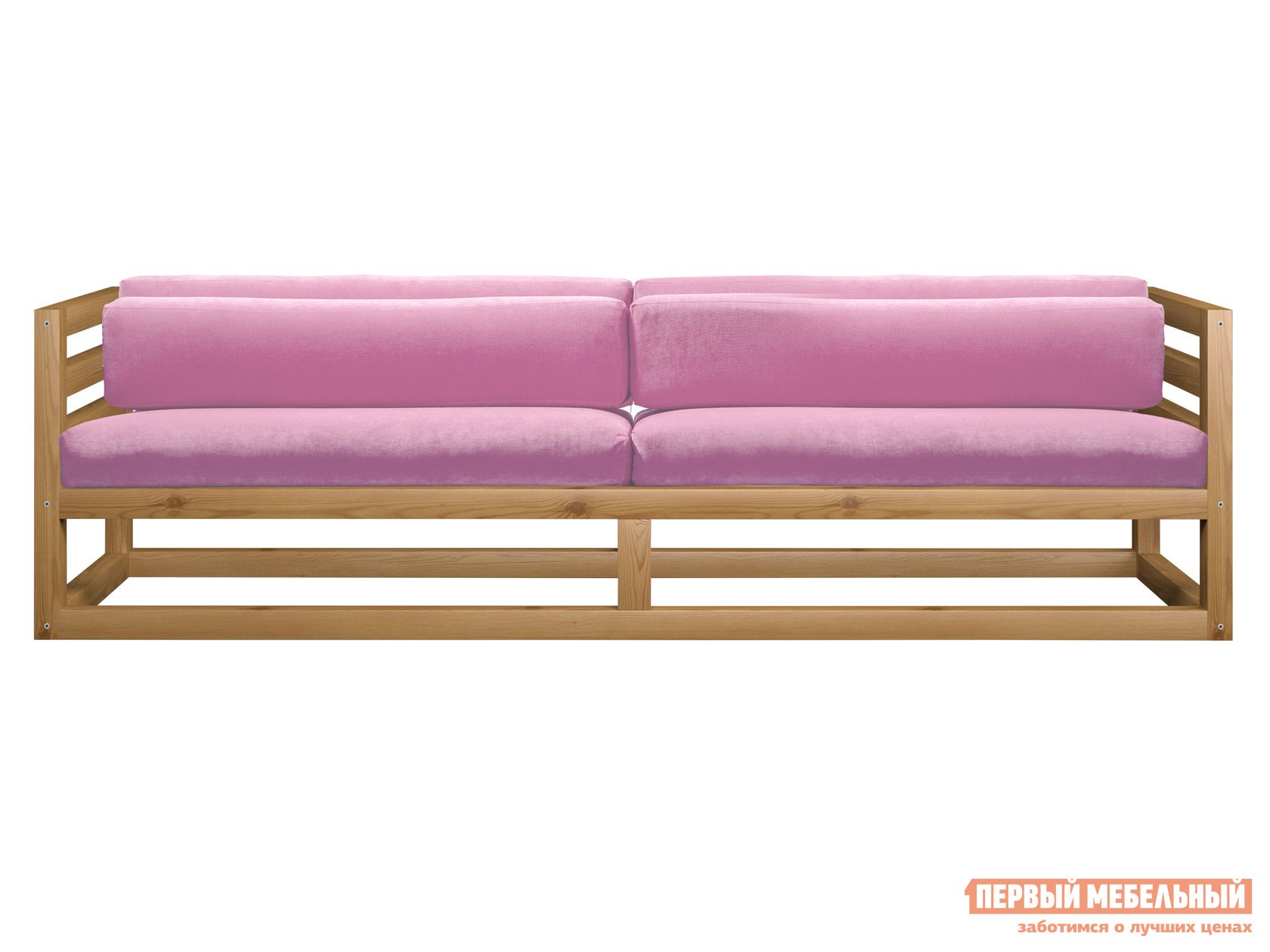 Прямой диван  Магнус Сосна натуральная, Розовый, вельвет