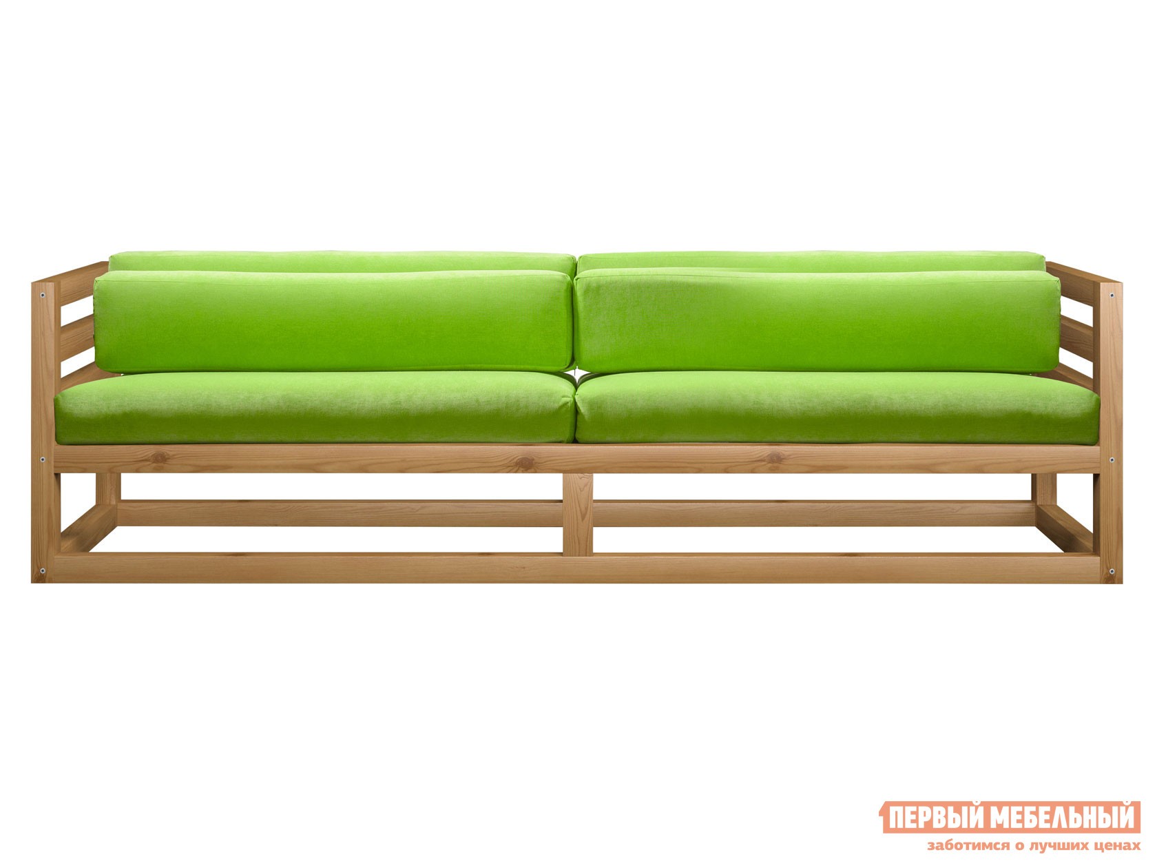 Прямой диван  Магнус Салатовый, вельвет, Сосна натуральная