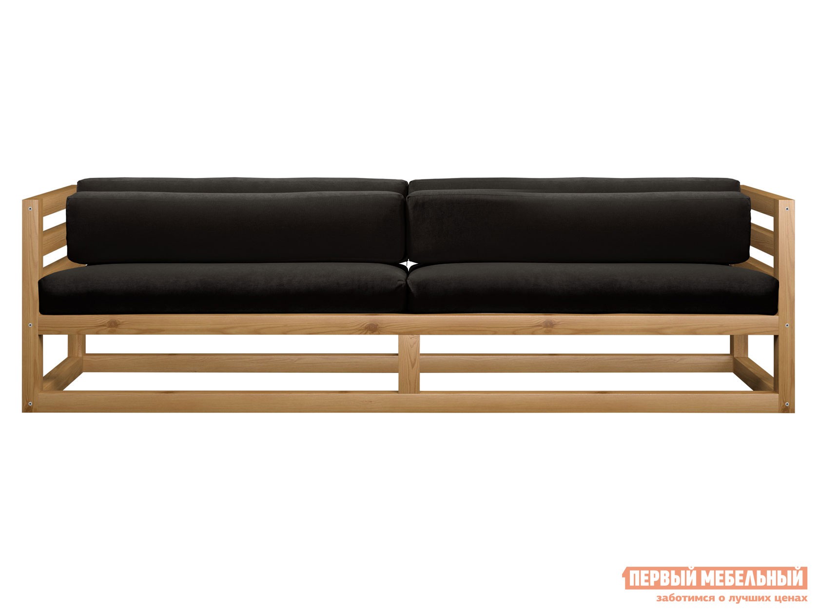 Прямой диван  Магнус Черный, вельвет, Сосна натуральная