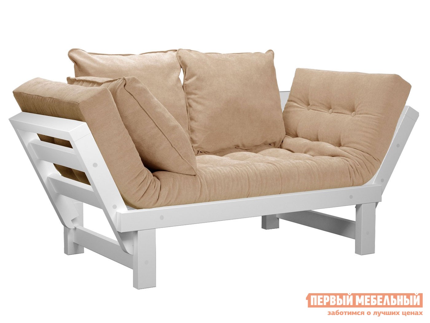 Прямой диван  Свен Белая эмаль, Бежевый, вельвет, Сосна