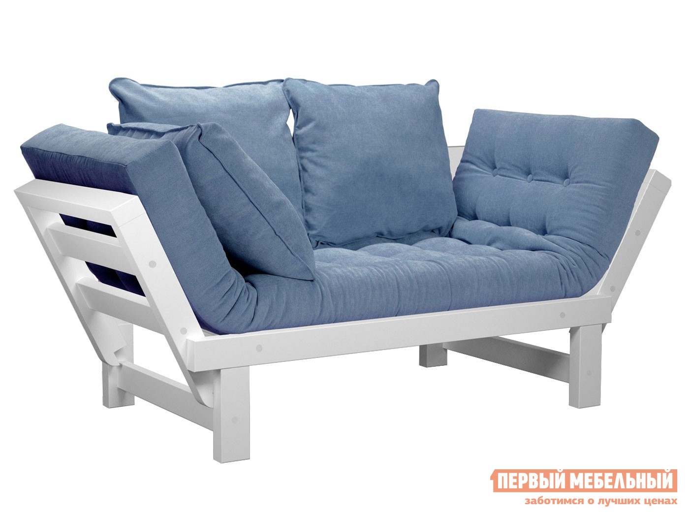 Прямой диван  Свен Бук, Белая эмаль, Голубой, вельвет