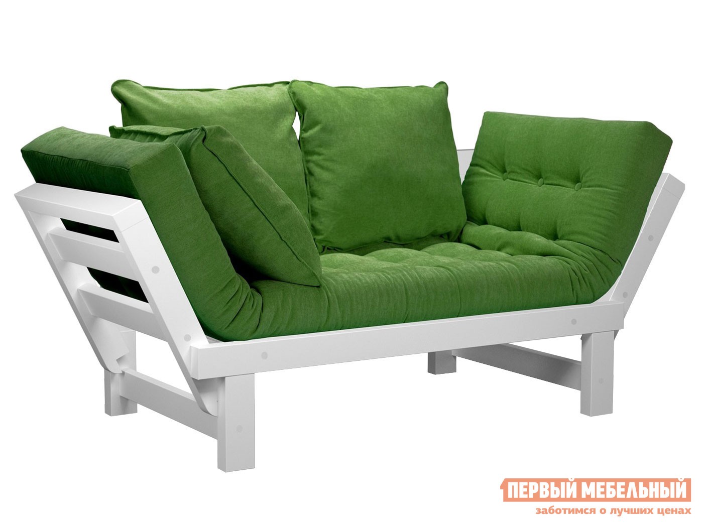 Прямой диван  Свен Бук, Белая эмаль, Зеленый, вельвет