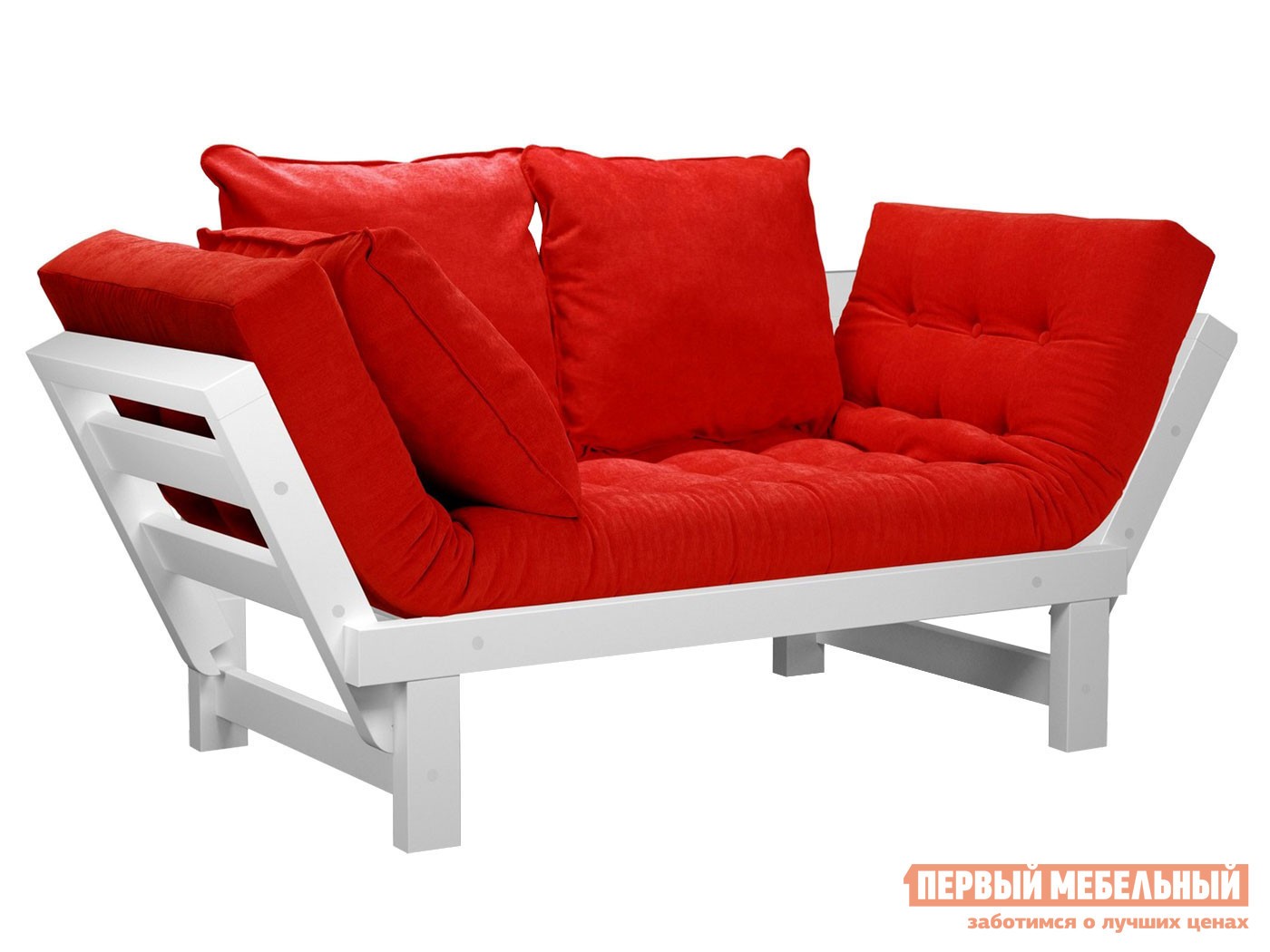 Прямой диван  Свен Бук, Белая эмаль, Красный, вельвет