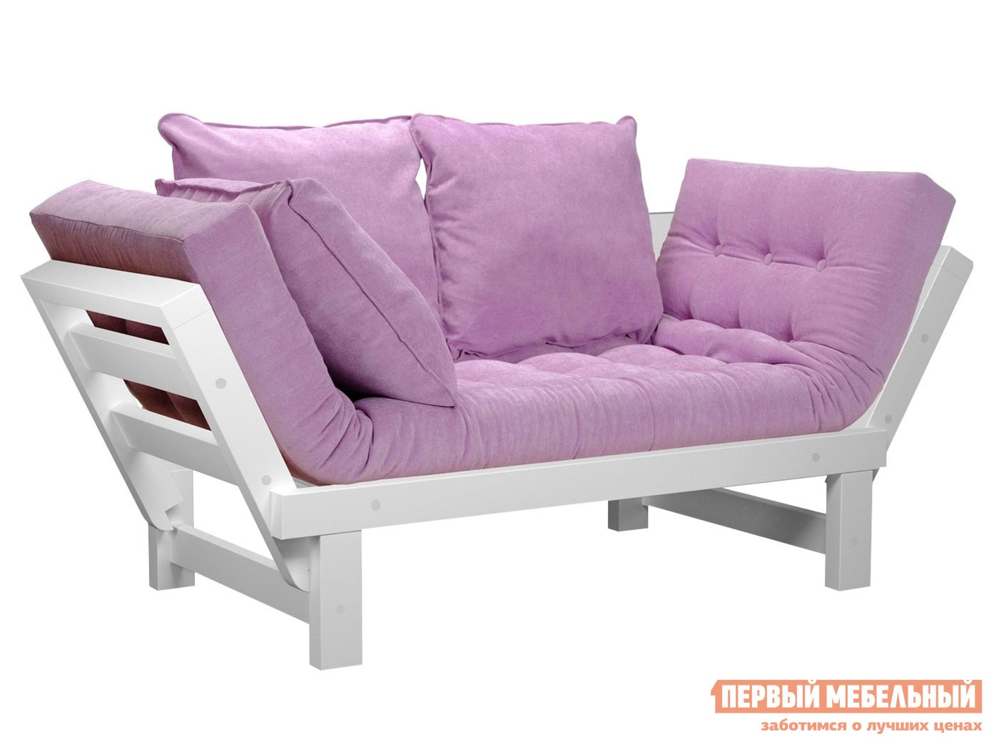 Прямой диван  Свен Белая эмаль, Сиреневый, вельвет, Сосна