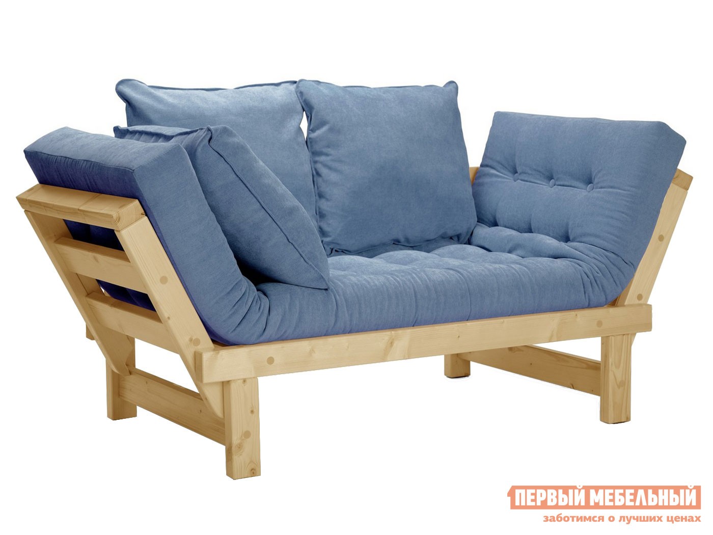 Прямой диван  Свен Бук, Сосна натуральная, Голубой, вельвет