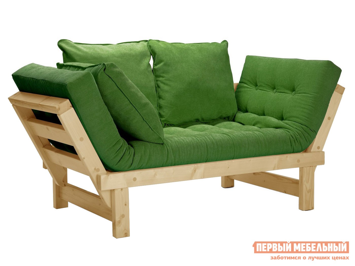 Прямой диван  Свен Бук, Сосна натуральная, Зеленый, вельвет