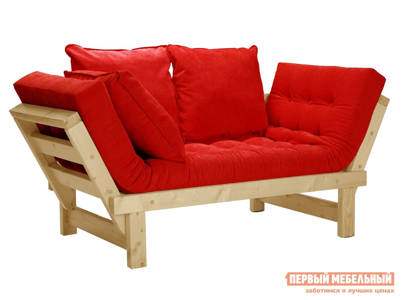 Прямой диван  Свен Бук, Сосна натуральная, Красный, вельвет