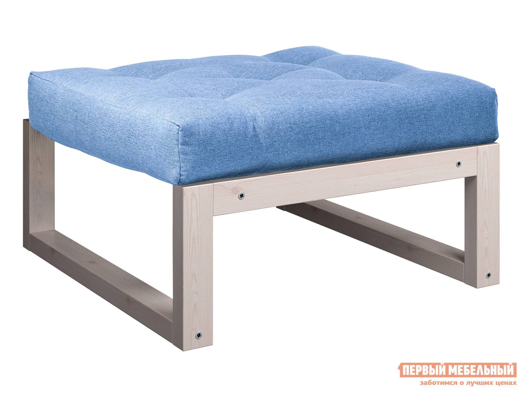 Пуфик  Амбер П Синий, рогожка, Дуб беленый