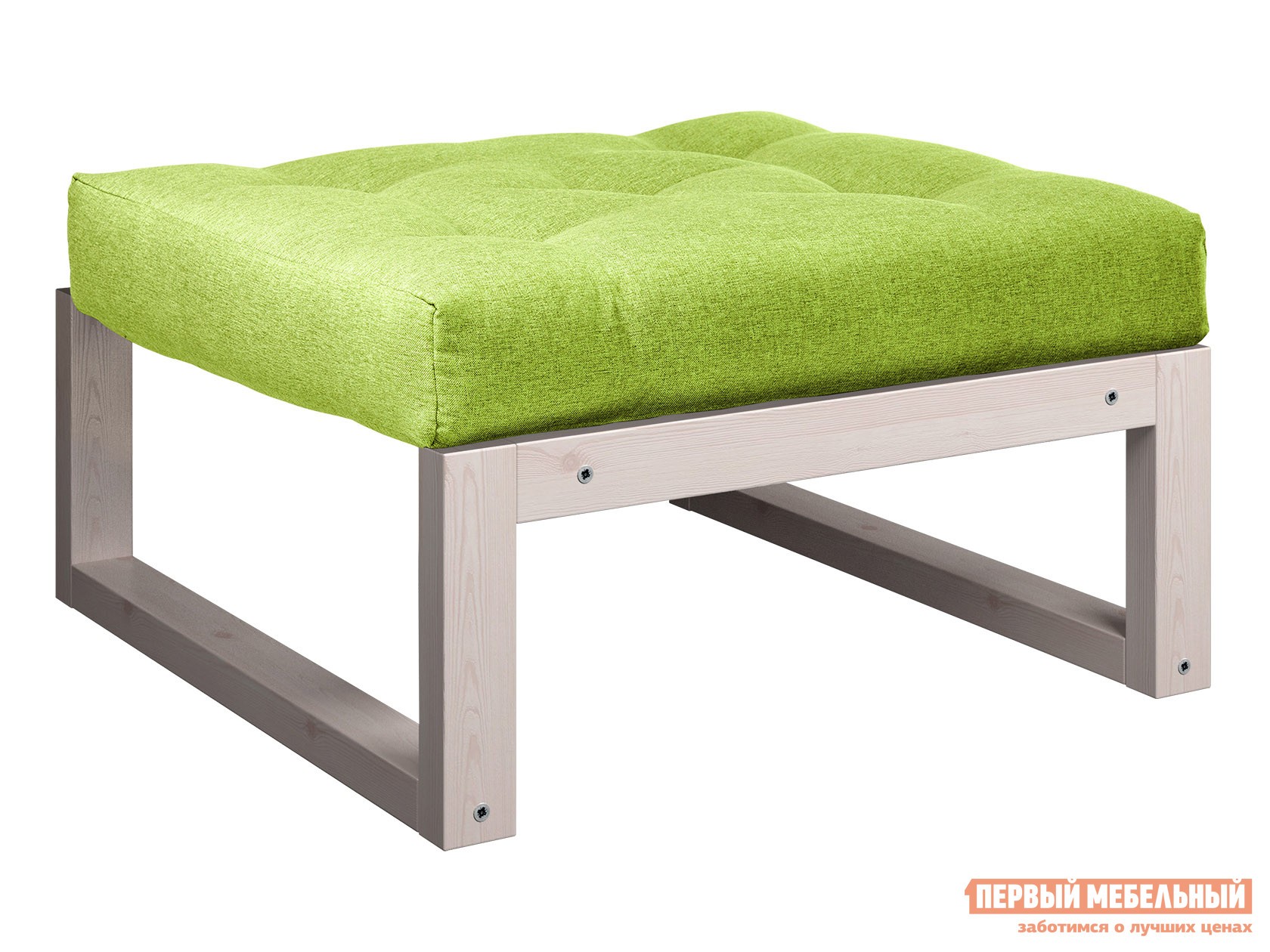 Пуфик  Амбер П Зеленый, рогожка, Дуб беленый