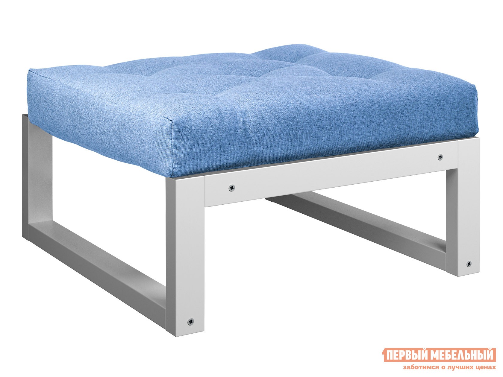 Пуфик  Амбер П Синий, рогожка, Белая эмаль