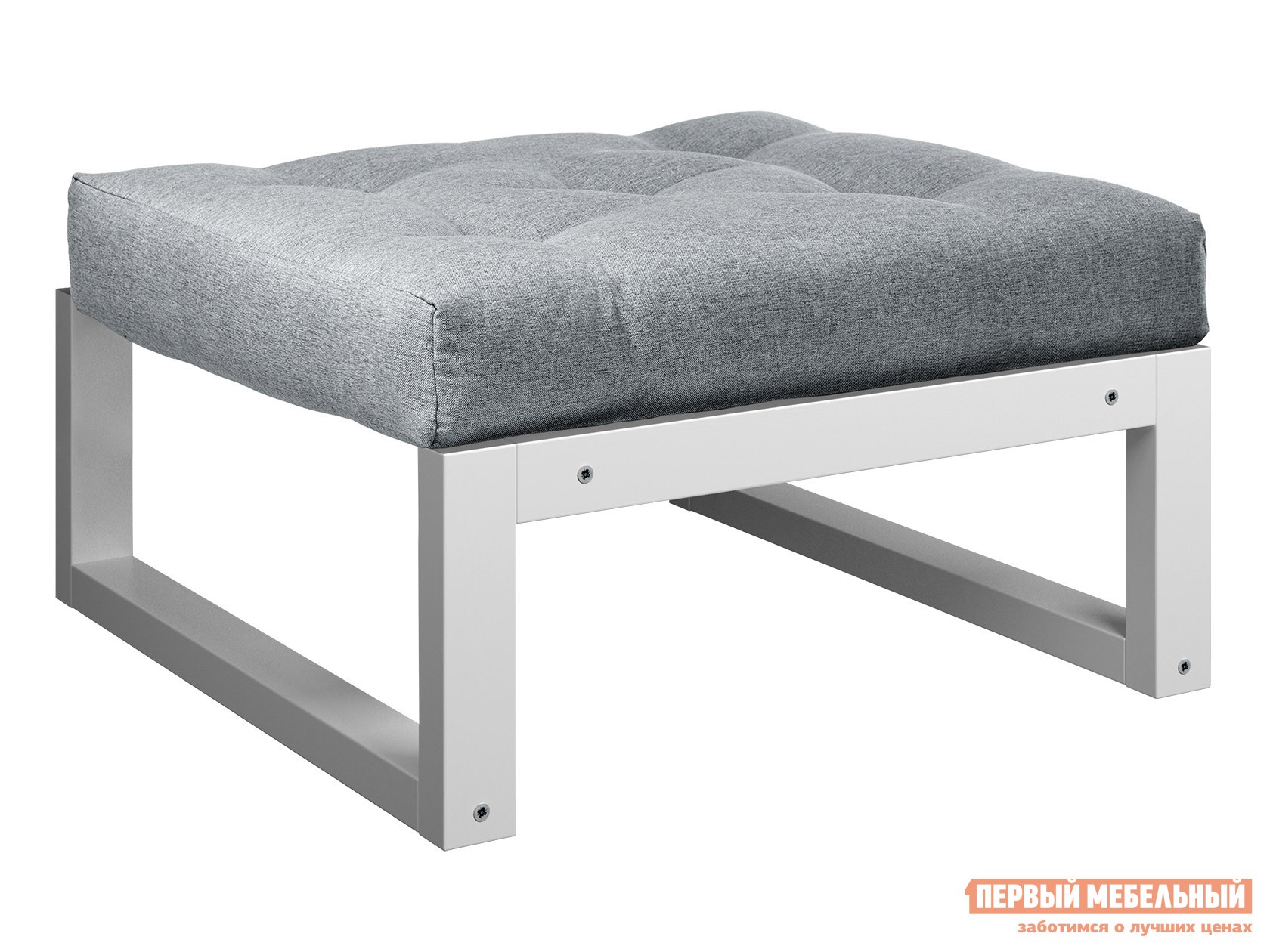 Пуфик  Амбер П Серый, рогожка, Белая эмаль