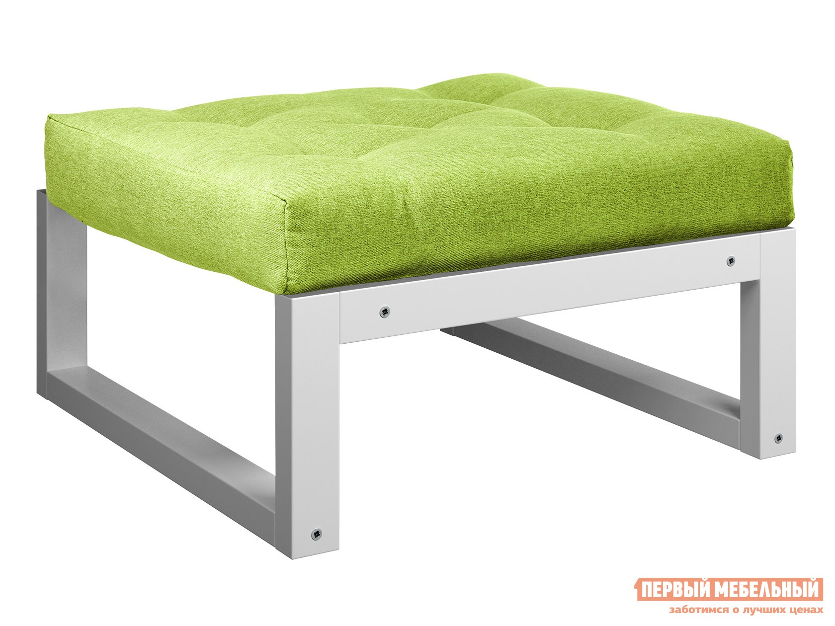 Пуфик  Амбер П Зеленый, рогожка, Белая эмаль