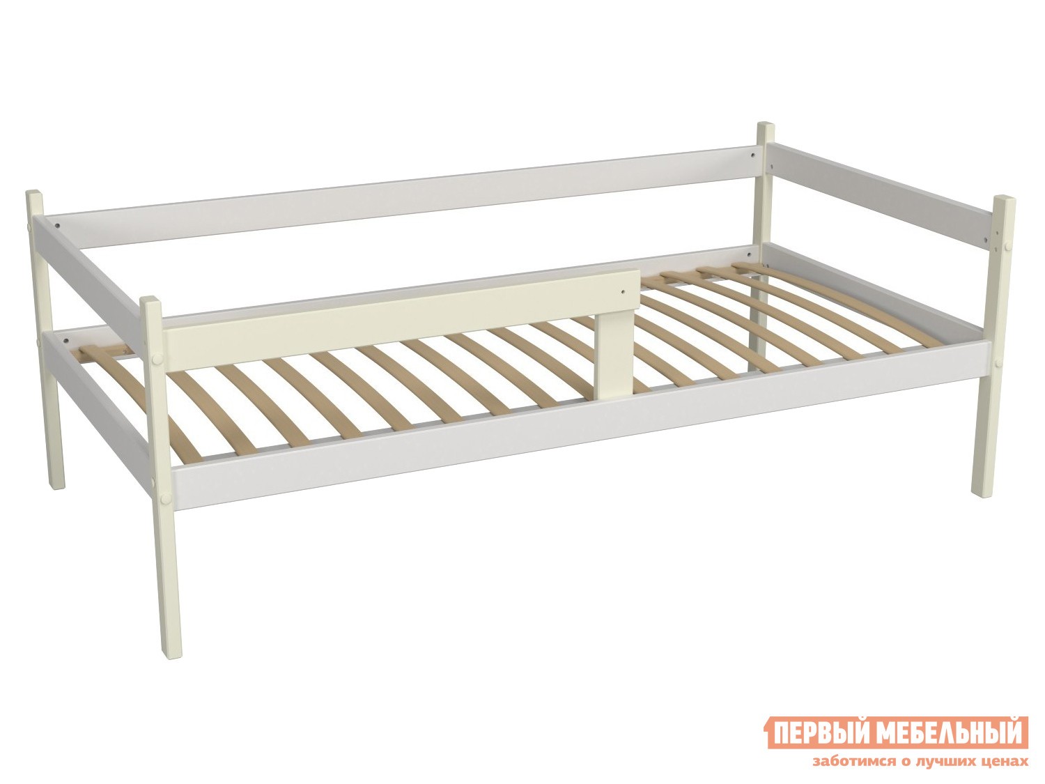 Детская кровать  Тарти Белый / Ваниль, Без ящиков, С бортиком