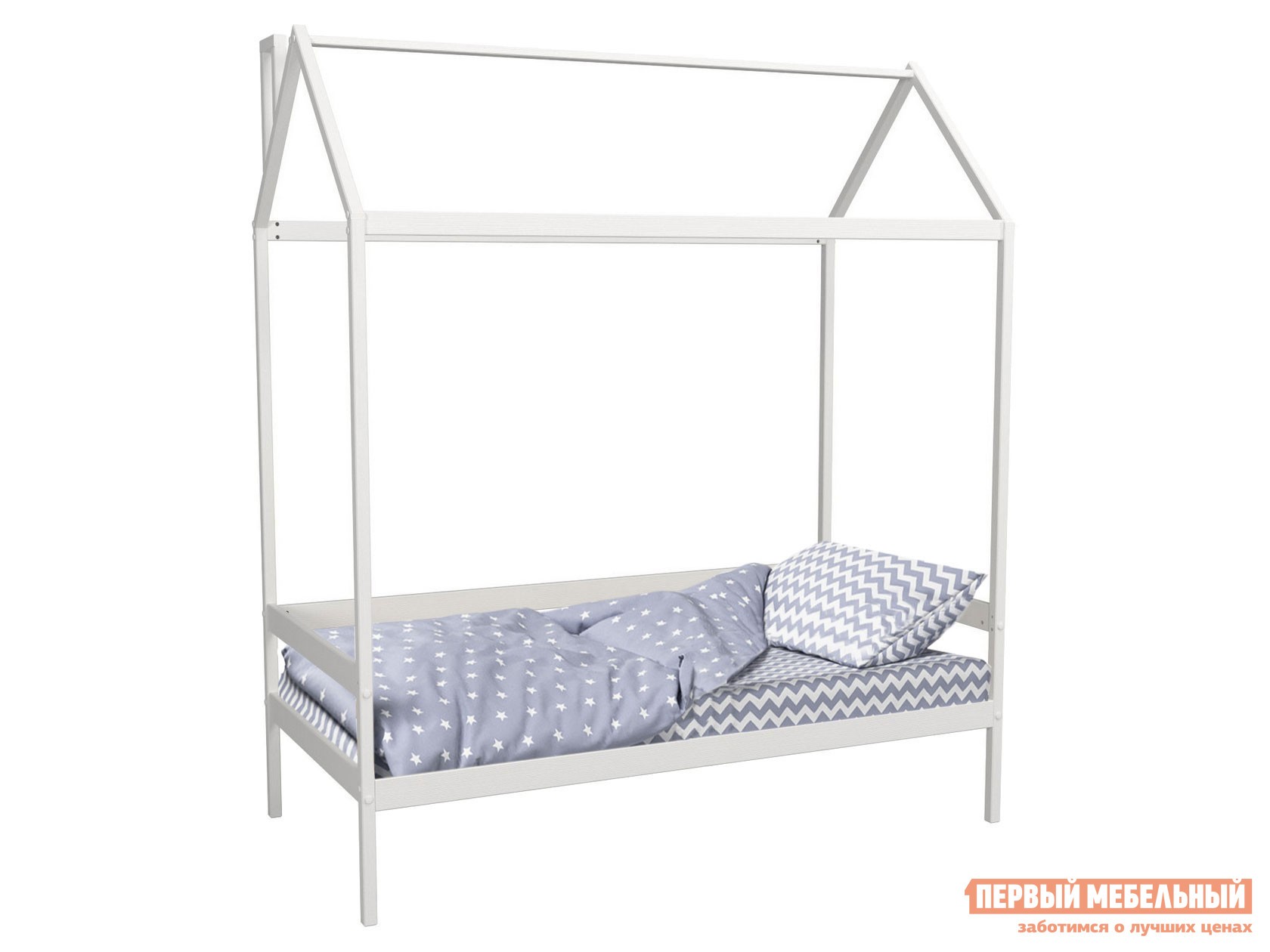 Детская кровать  Домик Белый, Без ящиков, Без бортика