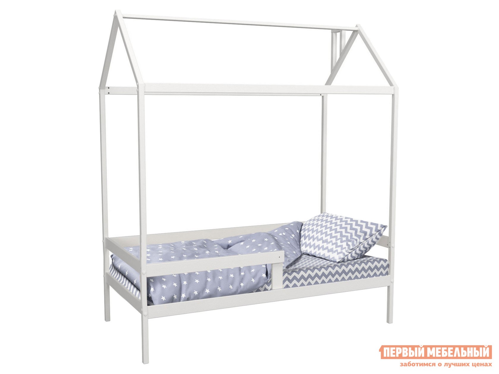 Детская кровать  Домик Белый, Без ящиков, С бортиком