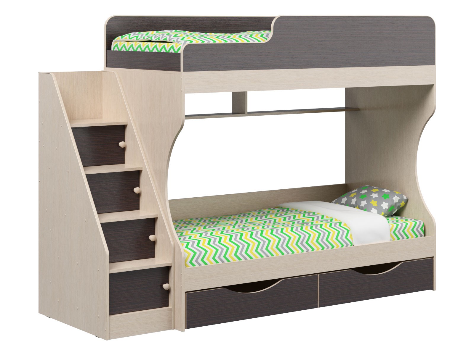 Двухъярусная кровать  Р443 Капризун 6 Дуб миланский / Дуб млечный