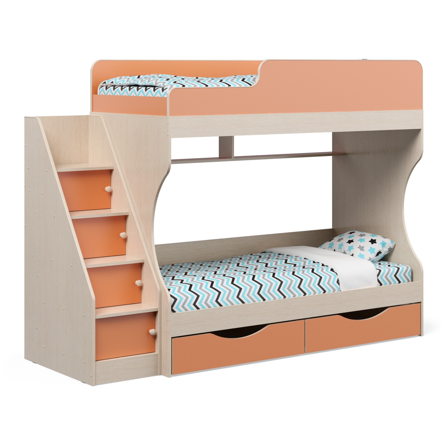 Двухъярусная кровать  Р443 Капризун 6 Оранжевый / Дуб млечный