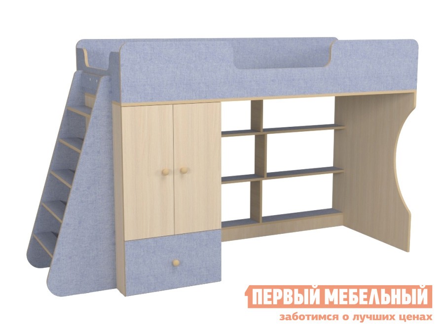 Кровать-чердак  Луиза Лен голубой / Дуб млечный