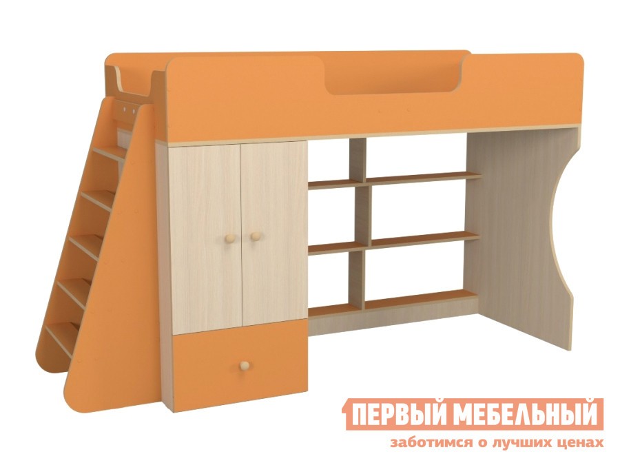Кровать-чердак  Луиза Оранжевый / Дуб млечный