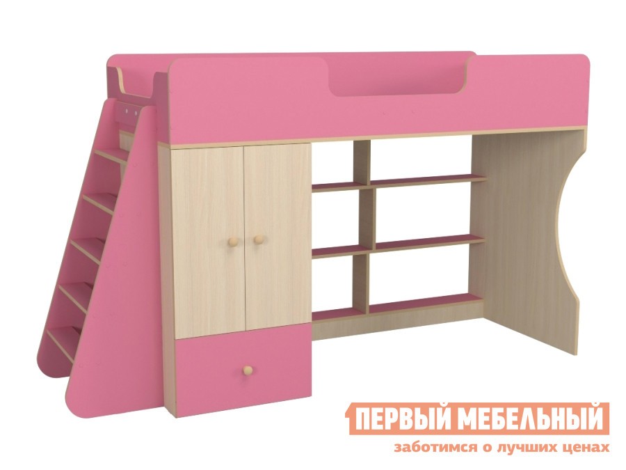 Кровать-чердак  Луиза Розовый / Дуб млечный