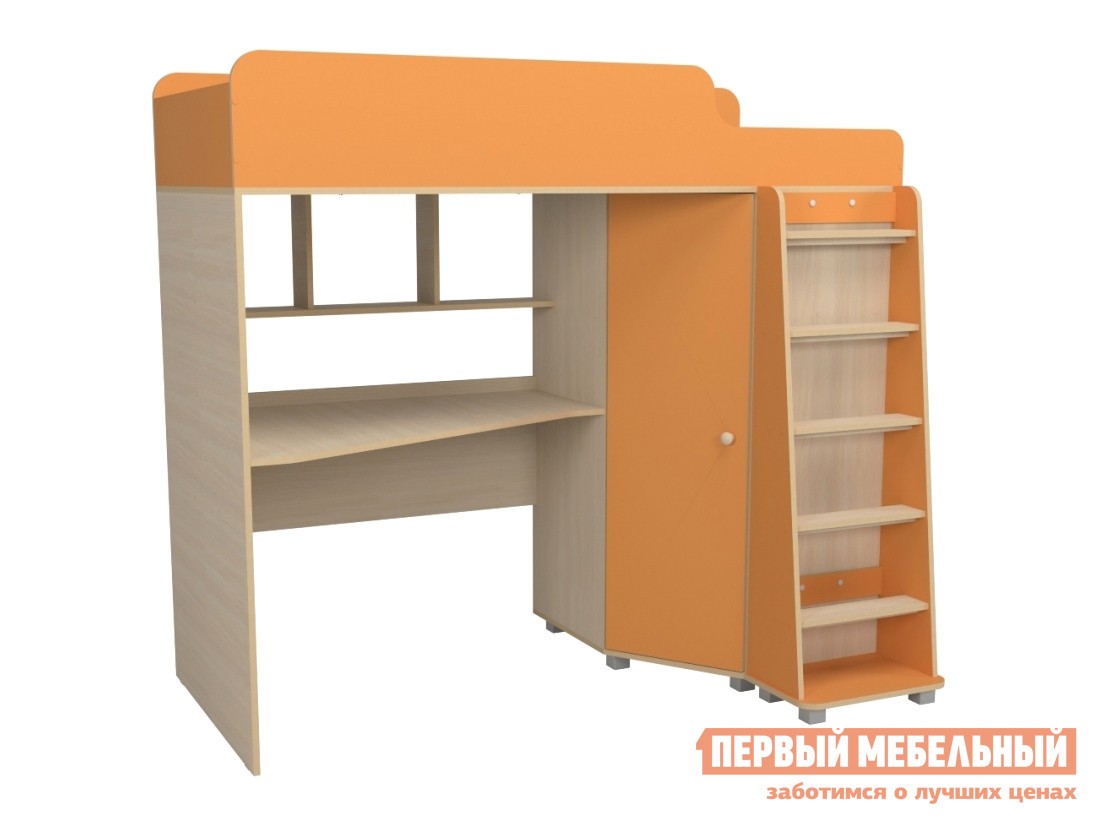 Кровать-чердак  Унвер Оранжевый / Дуб млечный