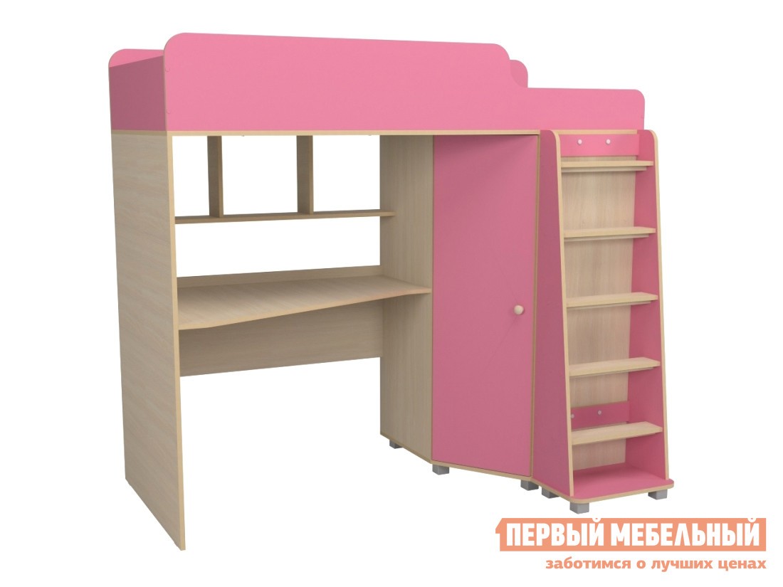 Кровать-чердак  Унвер Розовый / Дуб млечный