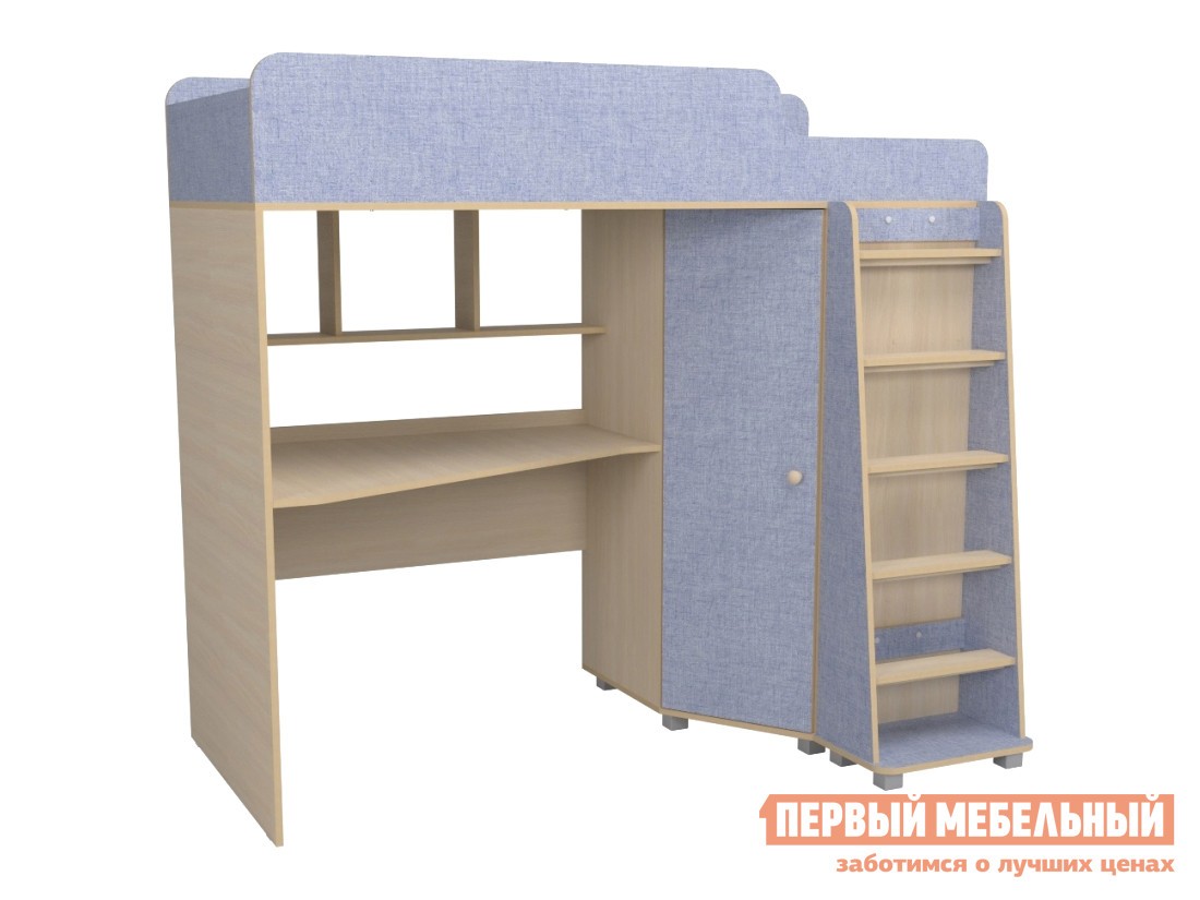 Кровать-чердак  Унвер Лен голубой / Дуб млечный