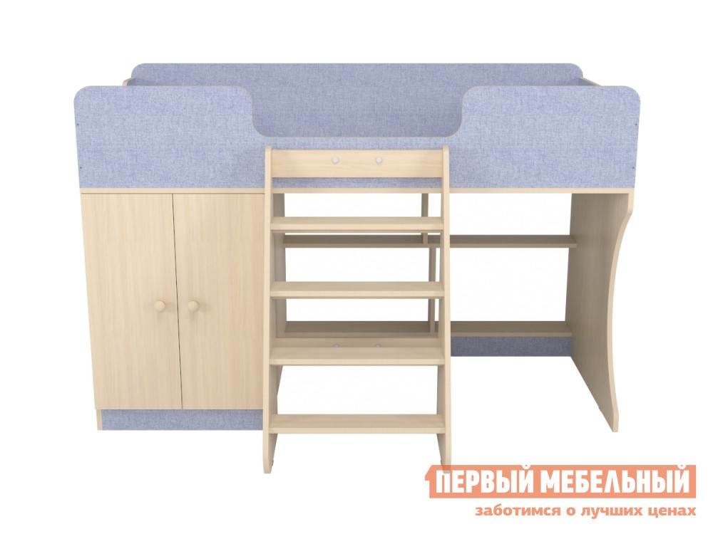 Кровать-чердак  Чарни Лен голубой / Дуб млечный