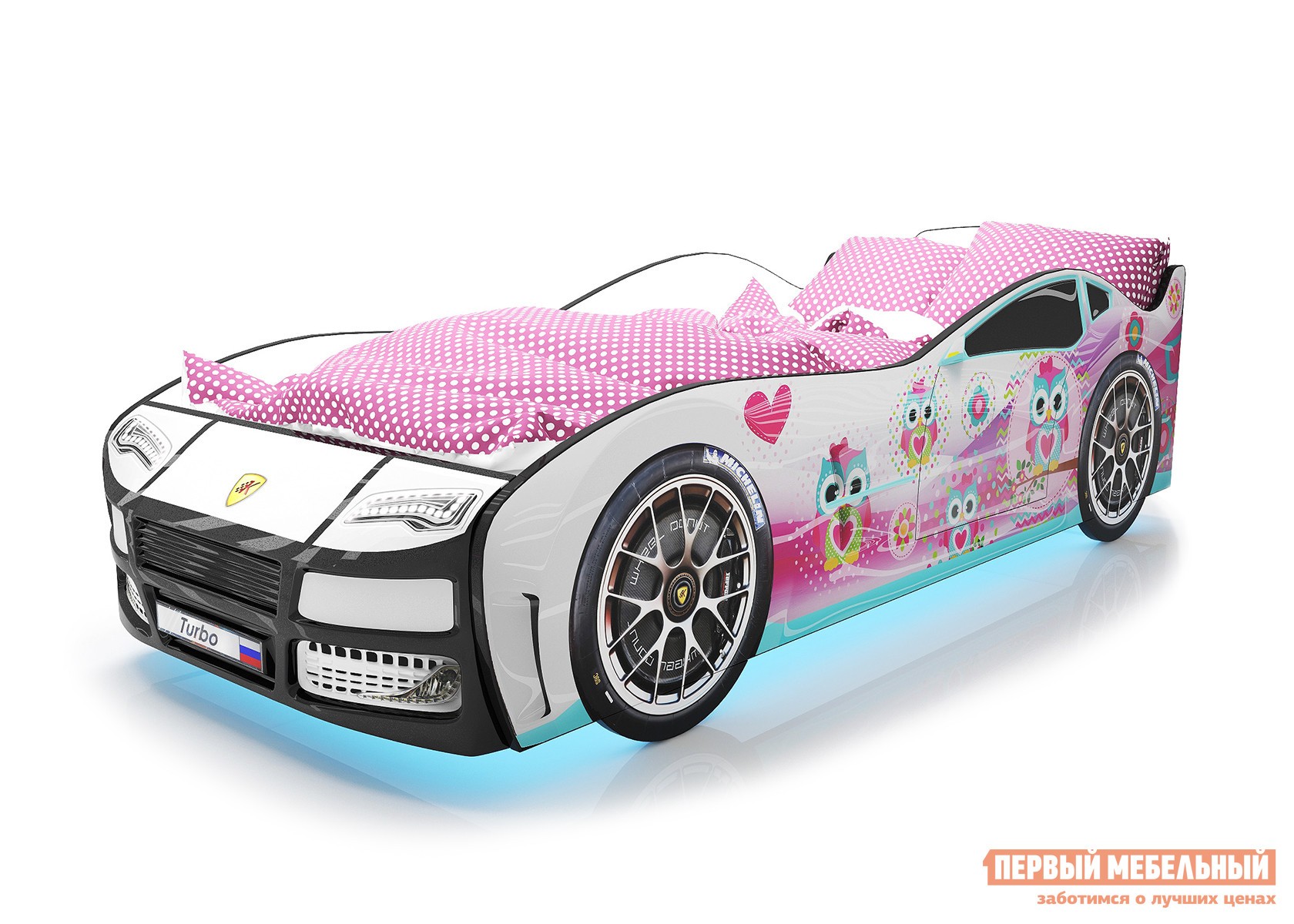 Кровать-машина  Турбо Белый 2 (Турбо), С подсветкой дна