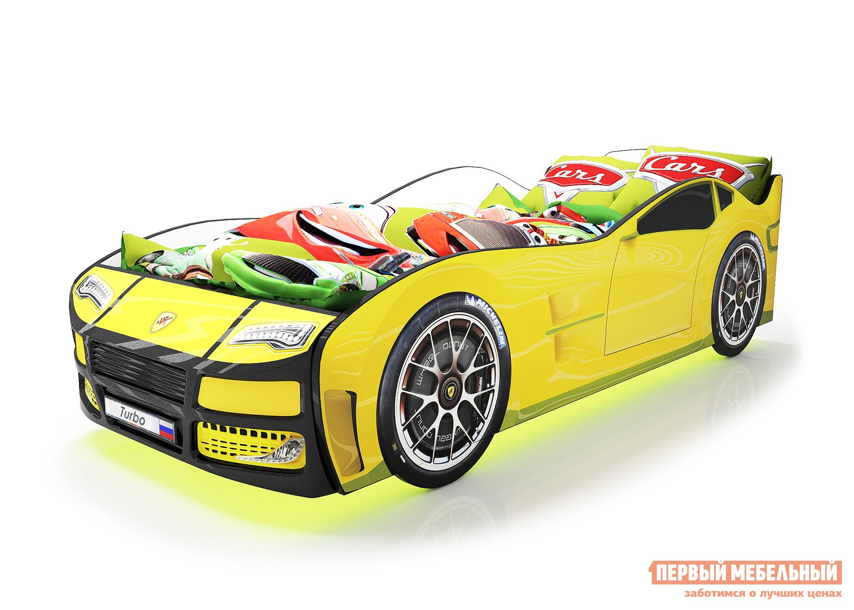 Кровать-машина  Турбо Желтый (Турбо), С подсветкой дна