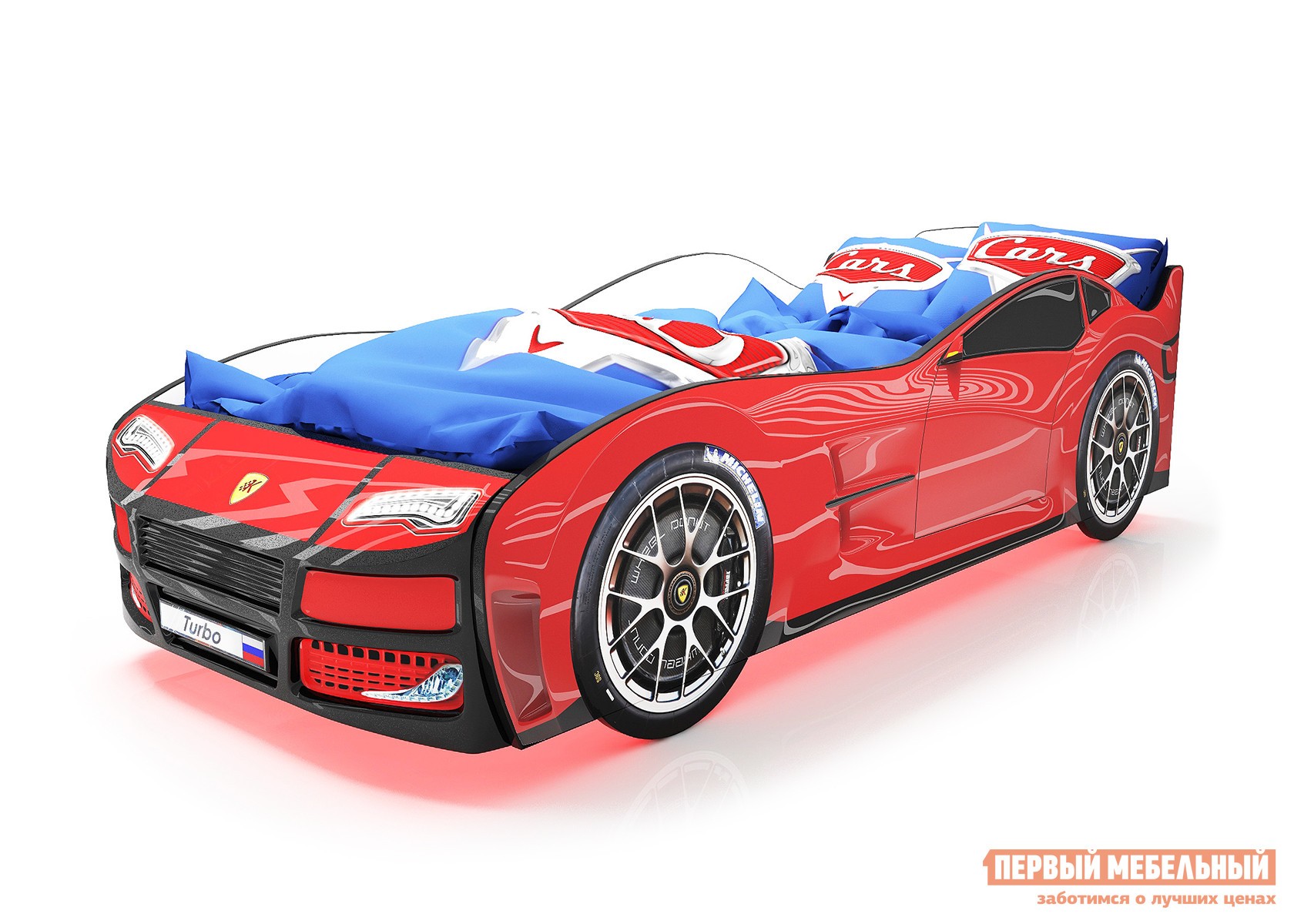 Кровать-машина  Турбо Красный (Турбо), С подсветкой дна