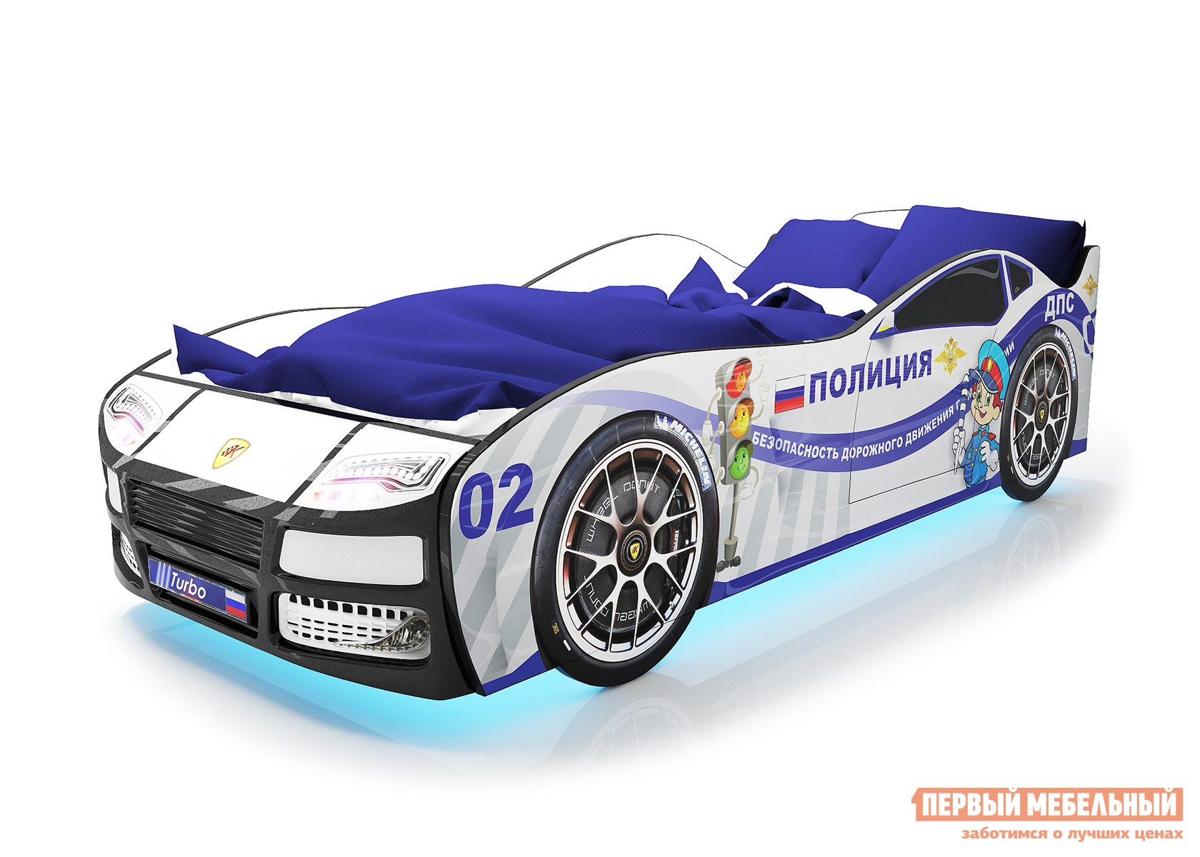 Кровать-машина  Турбо Полиция (Турбо), С подсветкой дна