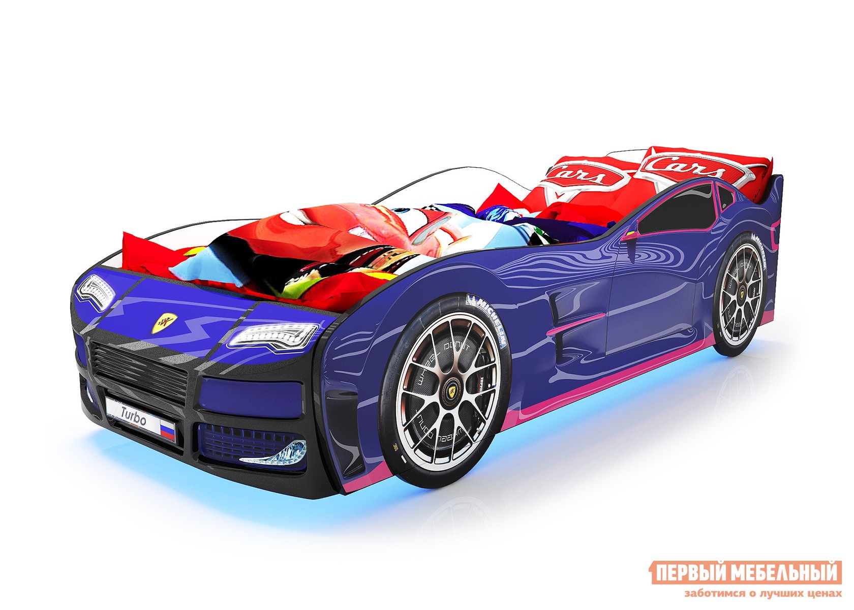 Кровать-машина  Турбо Синий (Турбо), С подсветкой дна
