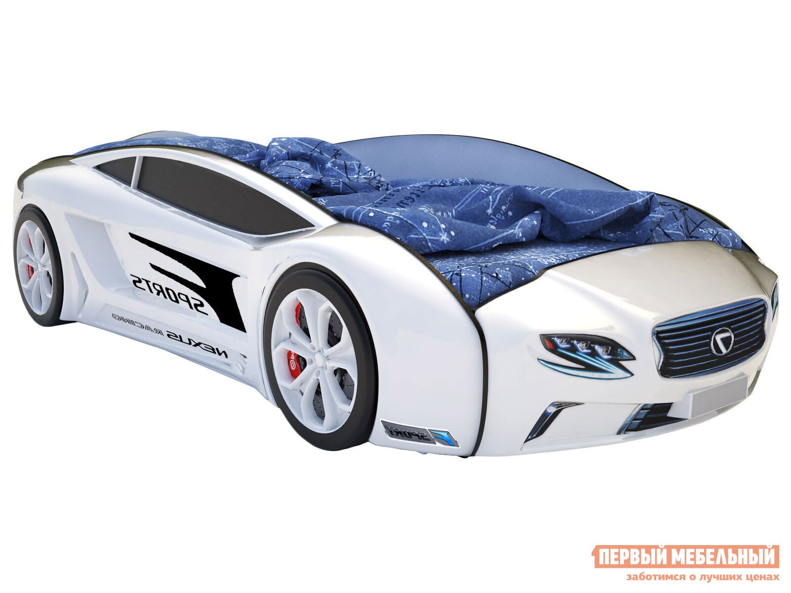 Кровать-машина  Roadster Лексус Белый (Лексус Roadster), С подсветкой дна