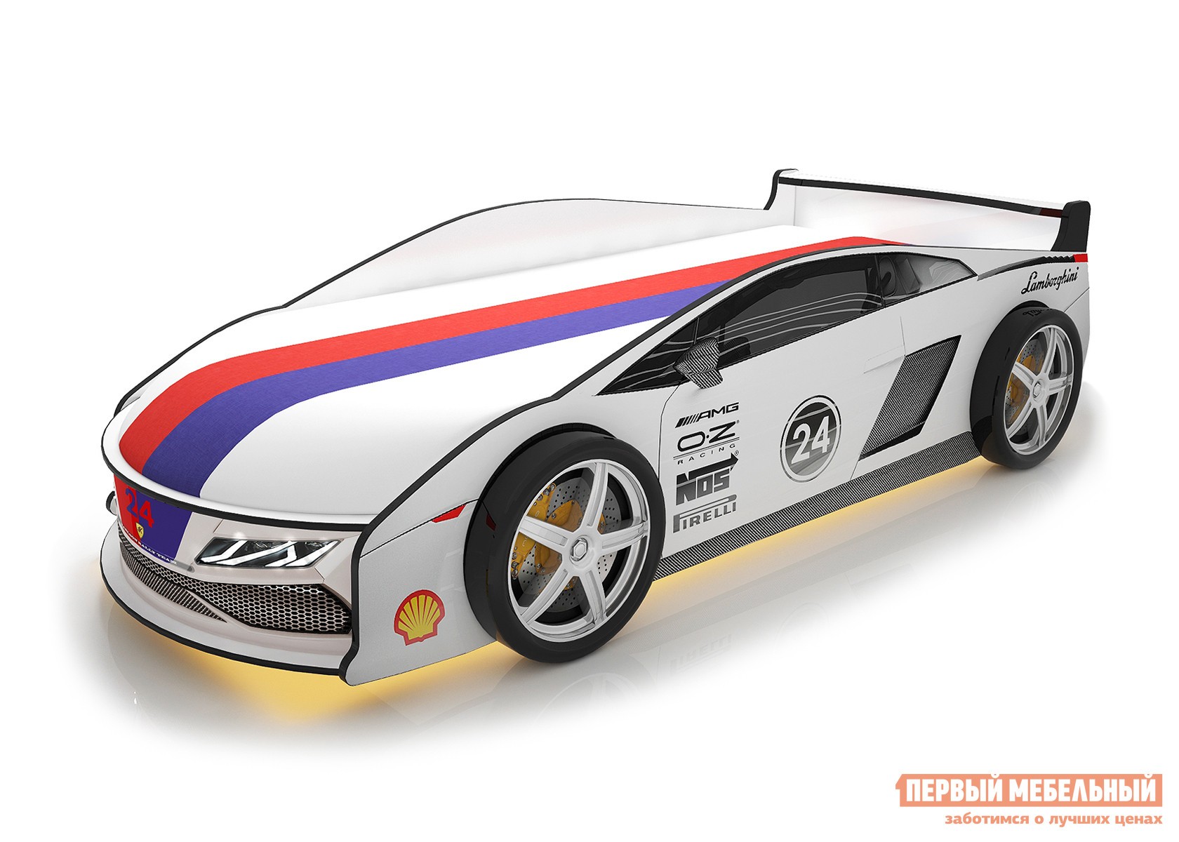 Кровать-машина  Ламба Белый (Ламба), С подсветкой дна, С чехлом