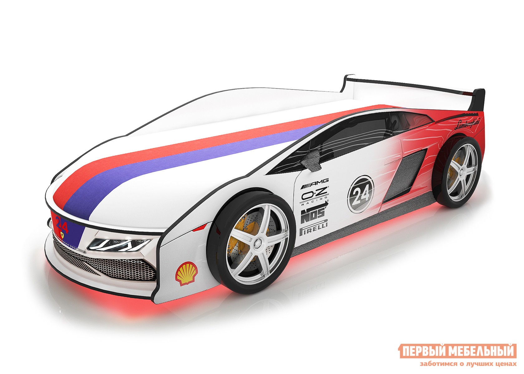 Кровать-машина  Ламба Белый 2 (Ламба), С подсветкой дна, С чехлом