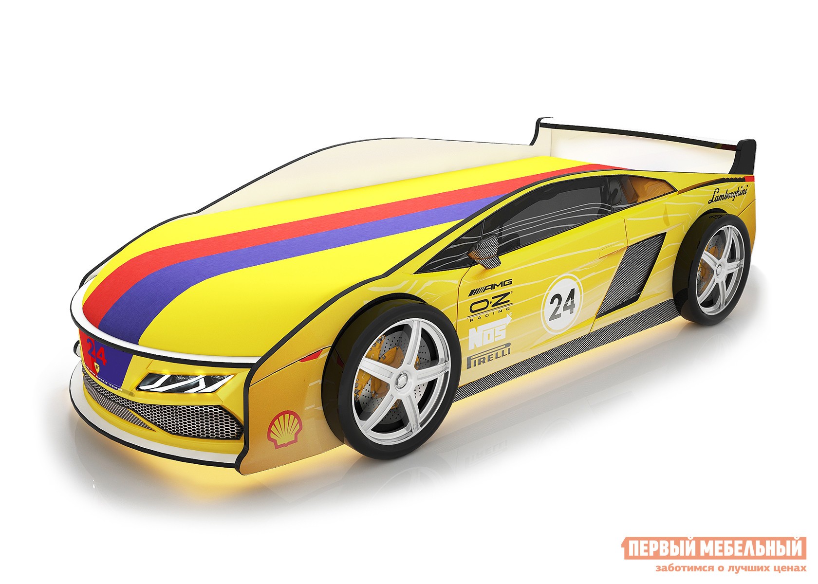 Кровать-машина  Ламба Желтый (Ламба), С подсветкой дна, С чехлом