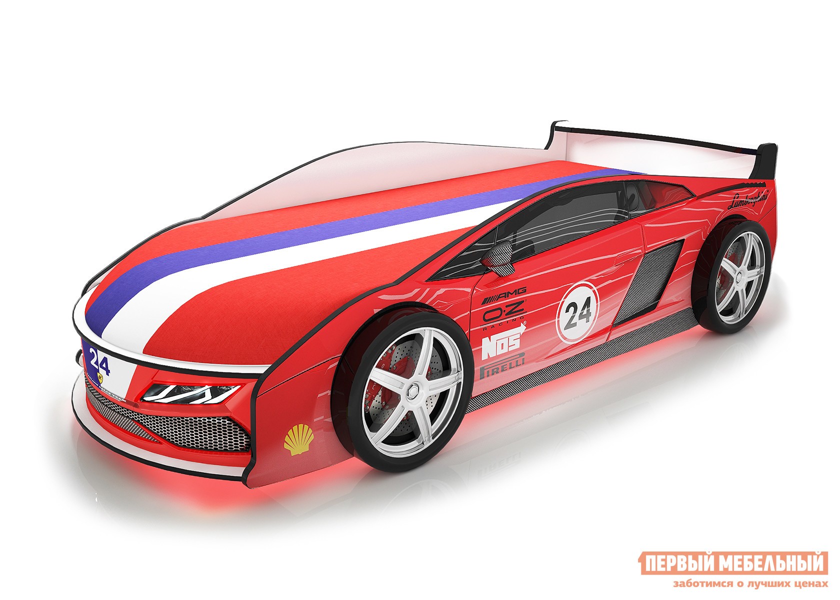 Кровать-машина  Ламба Красный (Ламба), С подсветкой дна, С чехлом