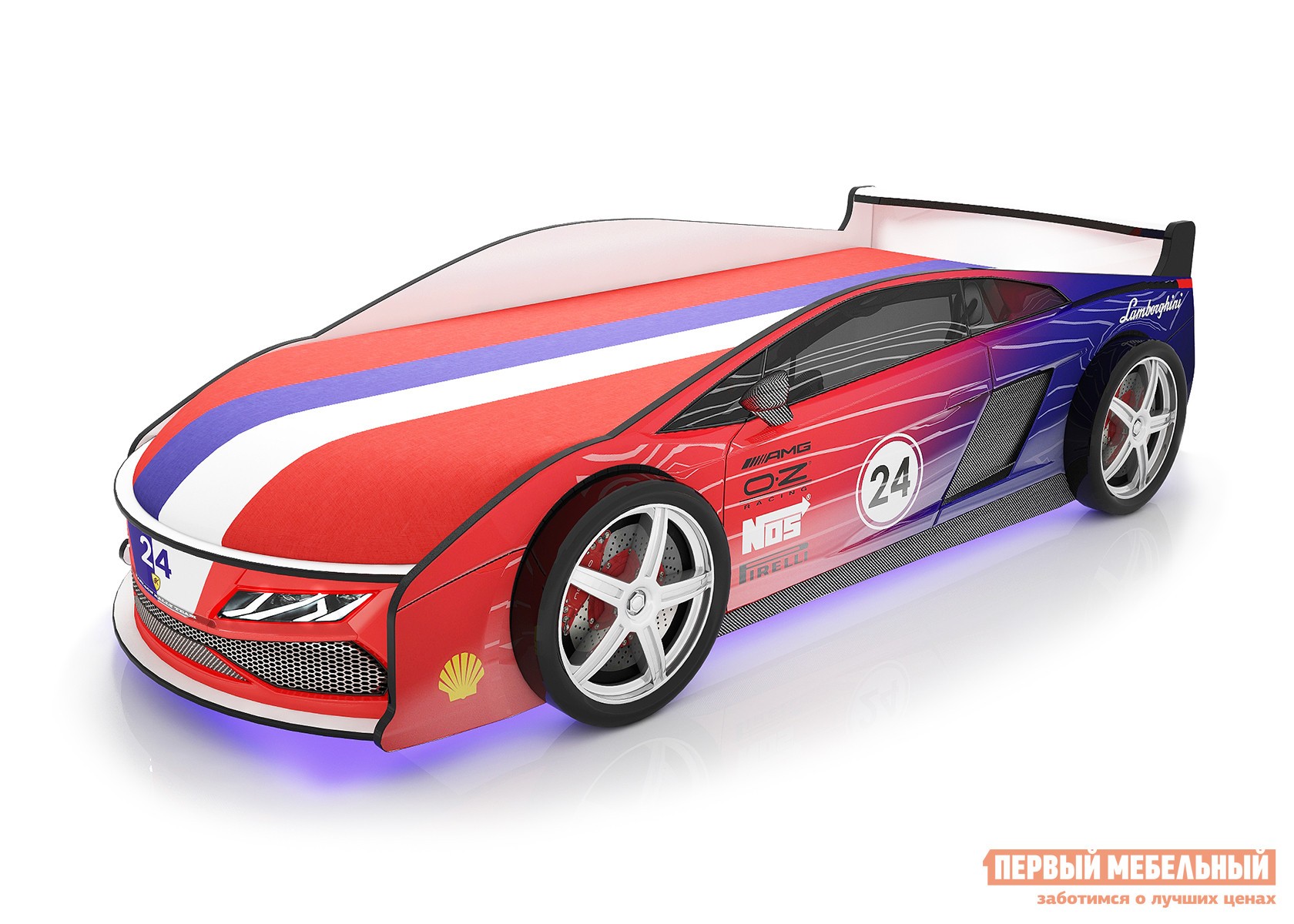 Кровать-машина  Ламба Красный 2 (Ламба), С подсветкой дна, С чехлом