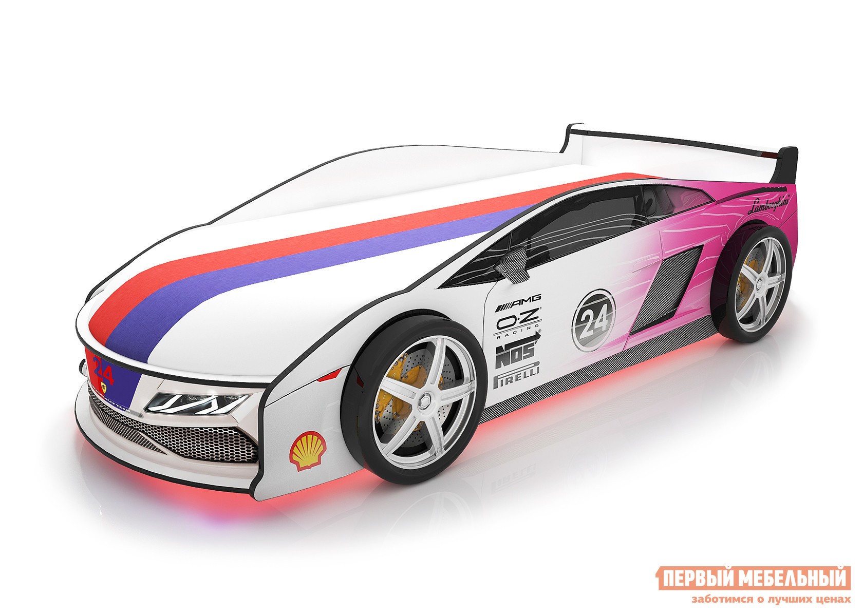 Кровать-машина  Ламба Розовый (Ламба), С подсветкой дна, С чехлом