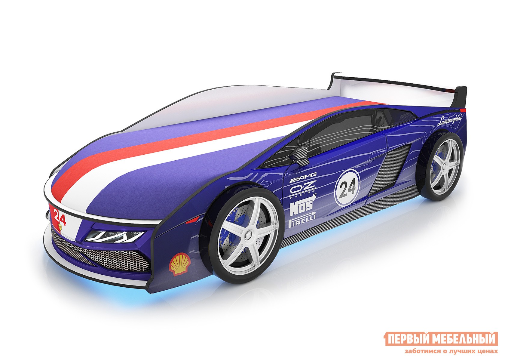 Кровать-машина  Ламба Синий (Ламба), С подсветкой дна, С чехлом