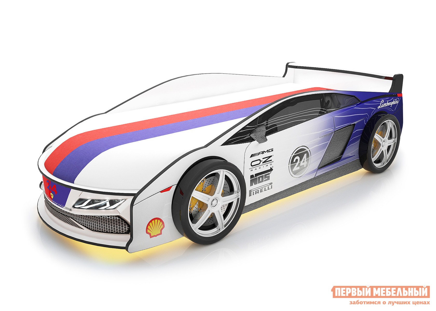 Кровать-машина  Ламба Синий 2 (Ламба), С подсветкой дна, С чехлом