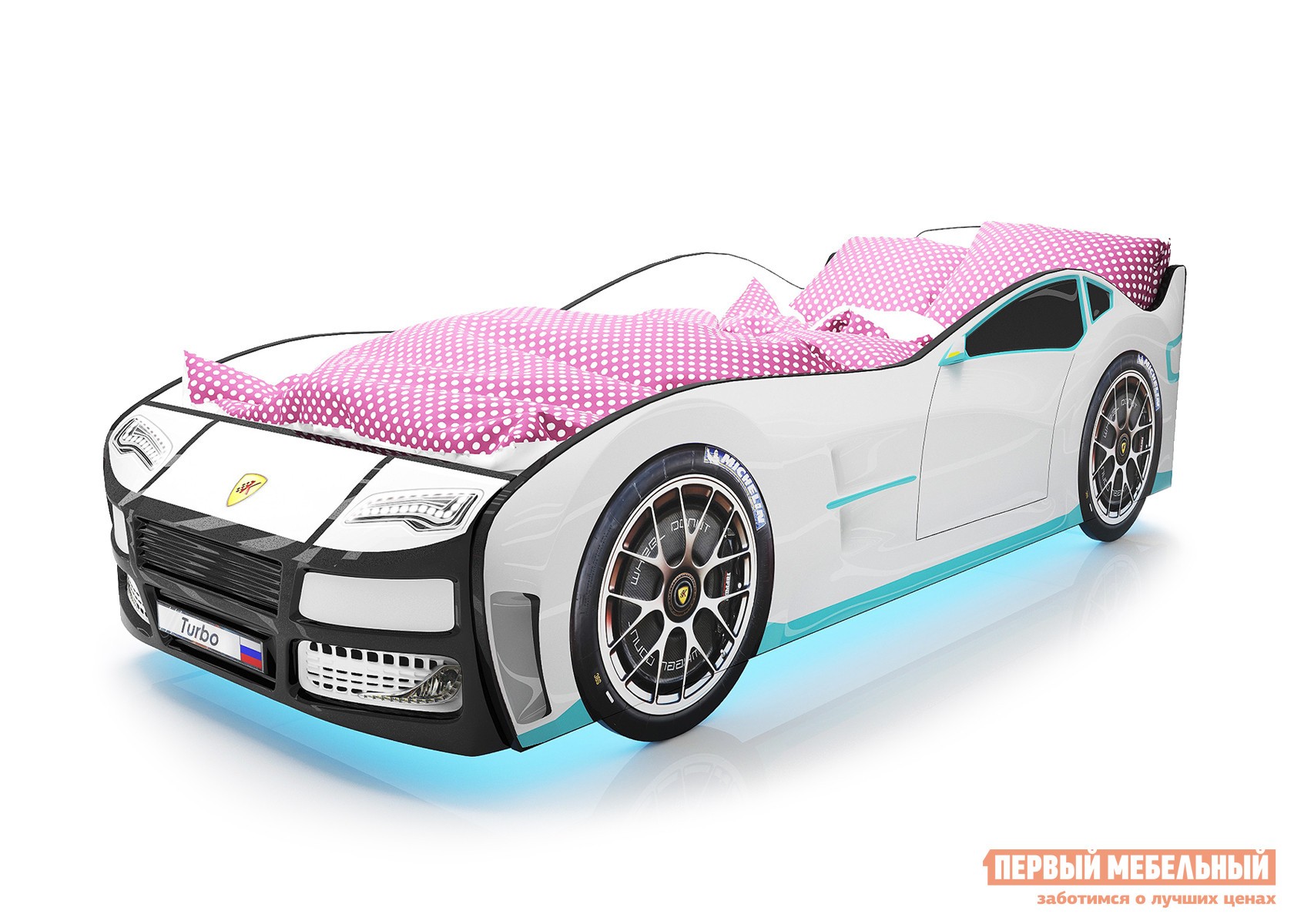 Кровать-машина  Турбо Белый (Турбо), С подсветкой дна