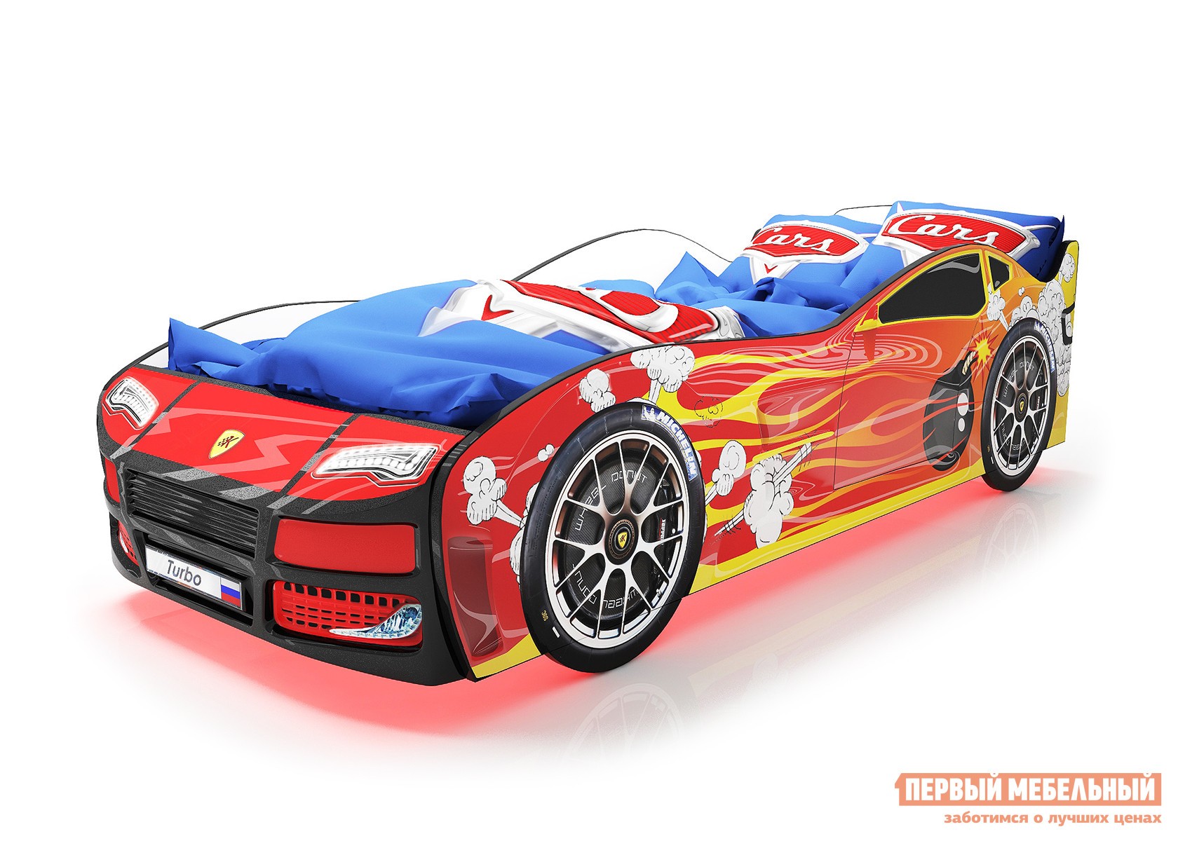 Кровать-машина  Турбо Красный 2 (Турбо), С подсветкой дна