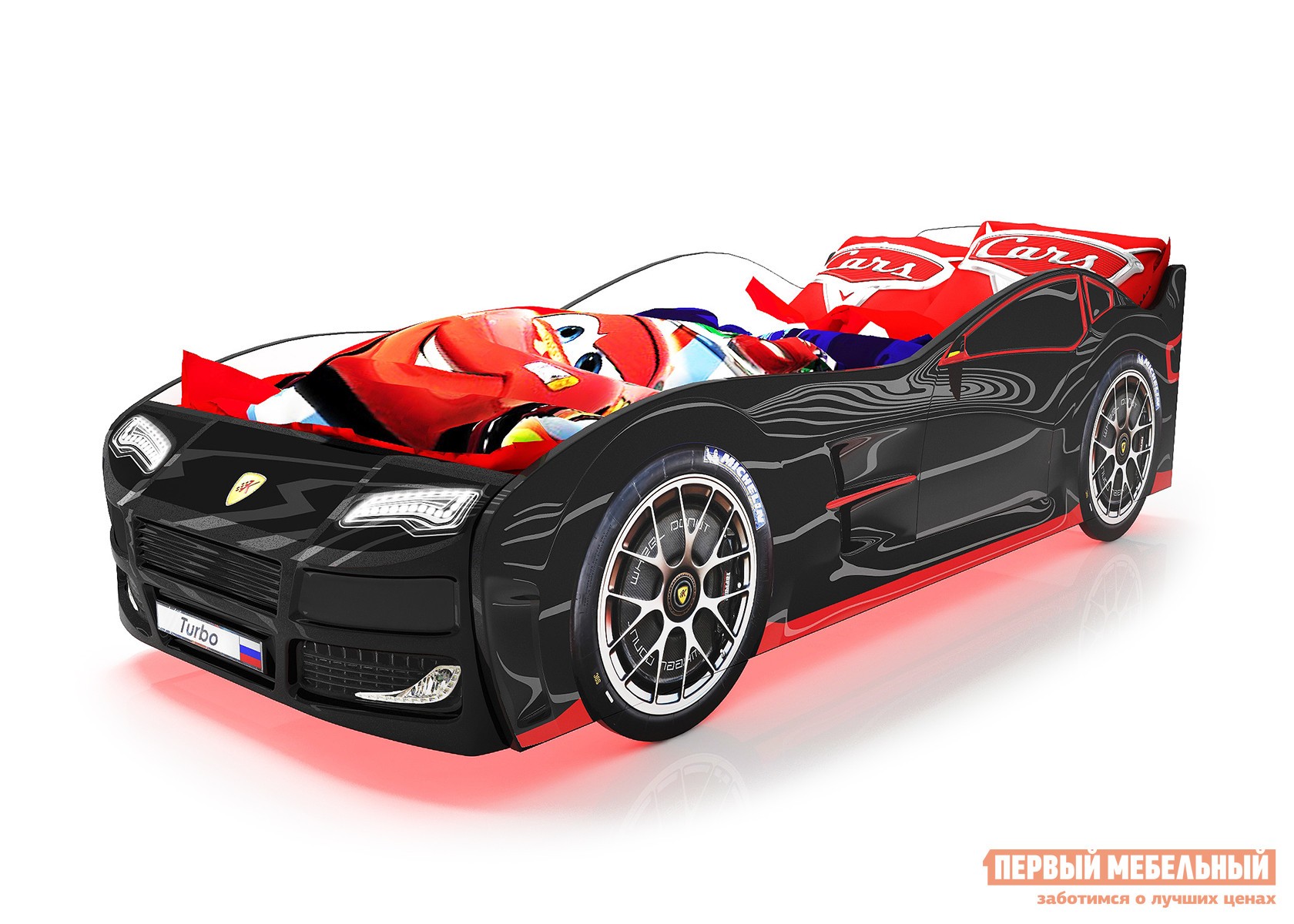 Кровать-машина  Турбо Черный (Турбо), С подсветкой дна