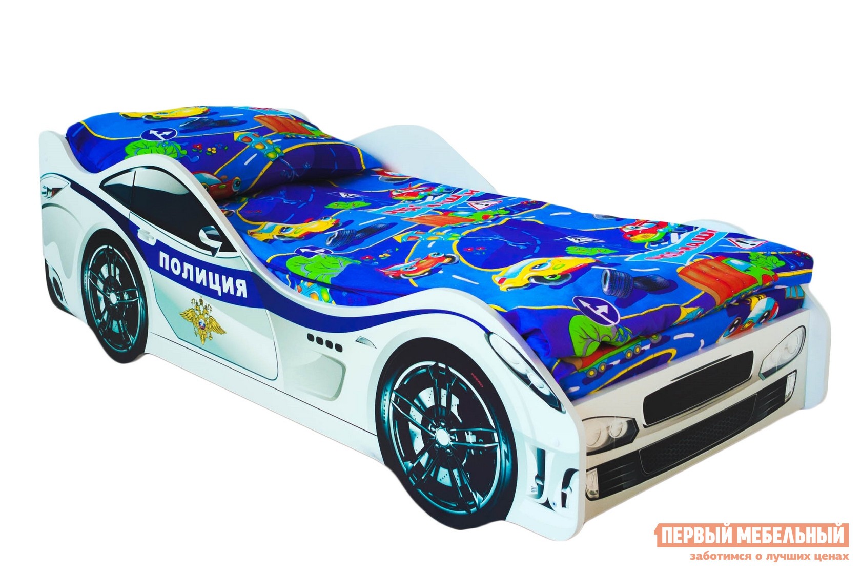 Кровать-машина  Классик Белый (Полиция), С подсветкой дна